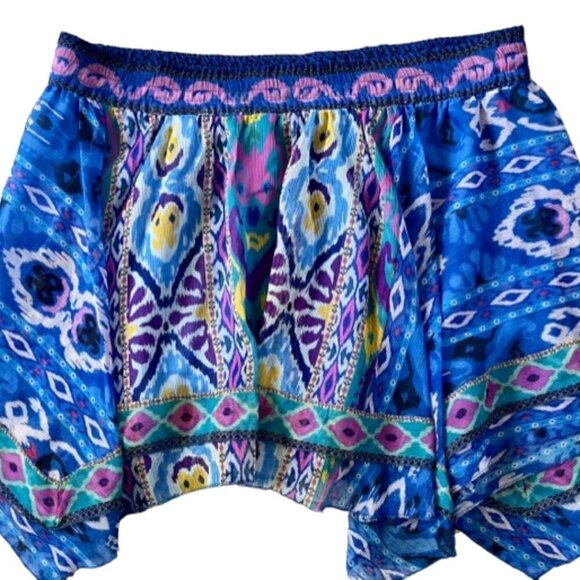 ZARA NWT Royal Blue/Multi Color Aztec Print Swing Asymmetric Mini Skirt Sz Small - Picture 13 of 13